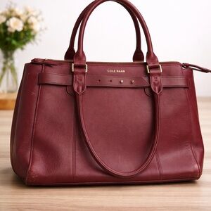 Cole Haan Burgundy Leather Satchel Tote Large Zip Work Bag